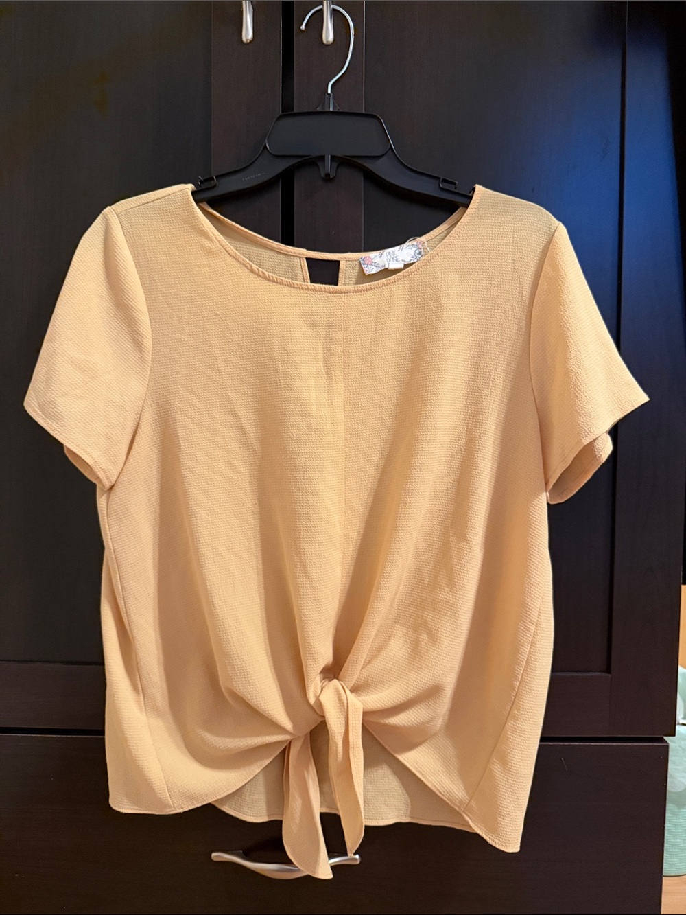 PINK ROSE Women's Short-Sleeve Tie-Front Top in Light Yellow